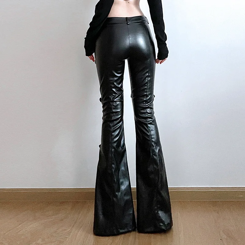 กางเกงทรงบานหนัง PU สำหรับผู้ห - Vintage Fashion Aesthetic บทวิจารณ์และราคา