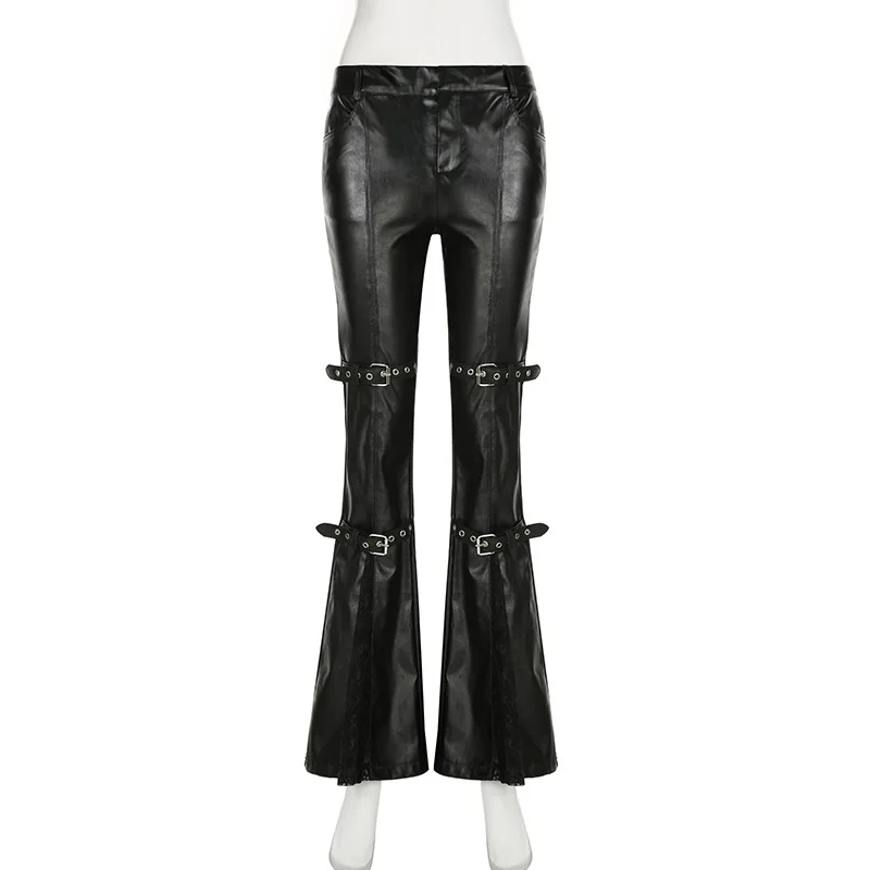 กางเกงทรงบานหนัง PU สำหรับผู้ห - Vintage Fashion Aesthetic บทวิจารณ์และราคา