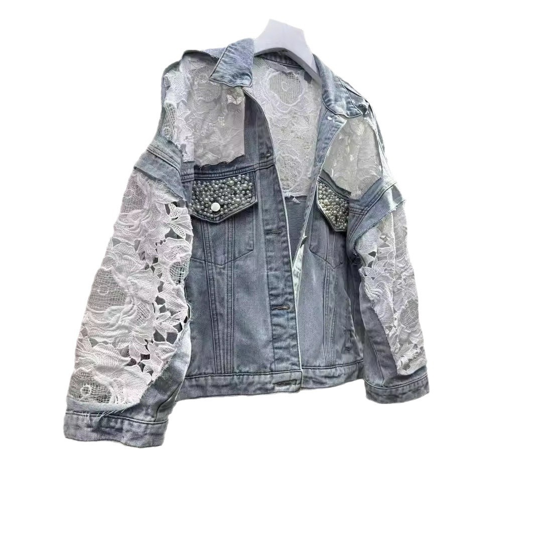 เสื้อนอกกระดุมแถวเดียวทรงหลวมเ - Patchwork Jean Jacket บทวิจารณ์และราคา
